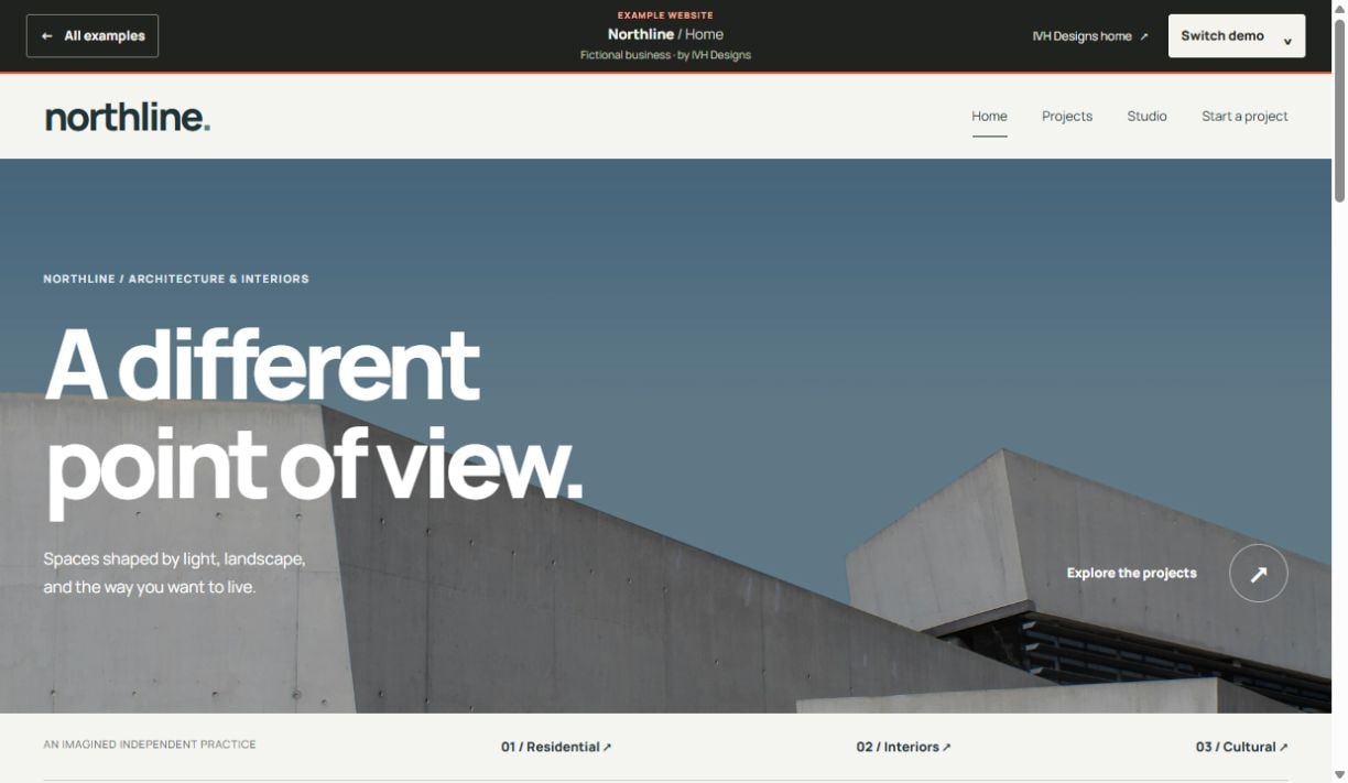 Northline example website with bold typography and architectural photography